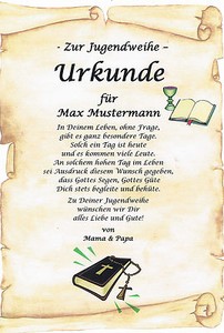 URKUNDE ZUR JUGENDWEIHE AUSGEFALLENES PERSÖNLICHES GESCHENK AUF WUNSCH MIT FOTO