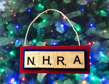 NHRA National Hot Rod Association Christmas Ornament Scrabble Tiles
