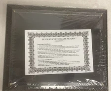 Certificate/Document/ Slide in Frame Plaque 8.5x11  Black Photo Wall Display NIB