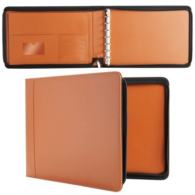 7-Ring Business Check Binder with Zipper for Checkbooks Organization, Brown Z...
