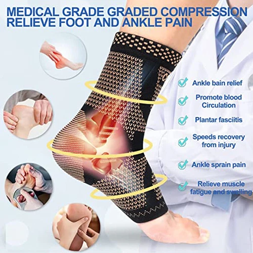 Copper Ankle Compression Sleeve Brace Support Socks Foot Fasciitis Pain Relief - Picture 9 of 42