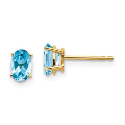 Real 14kt Yellow Gold 6x4 Oval December/Blue Topaz Post Earrings