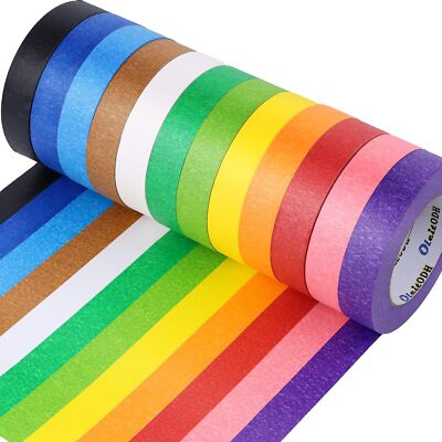 12 Rolls Colored Masking Tape-1 inch x 660 1 in X 660 yards, Multicolored 