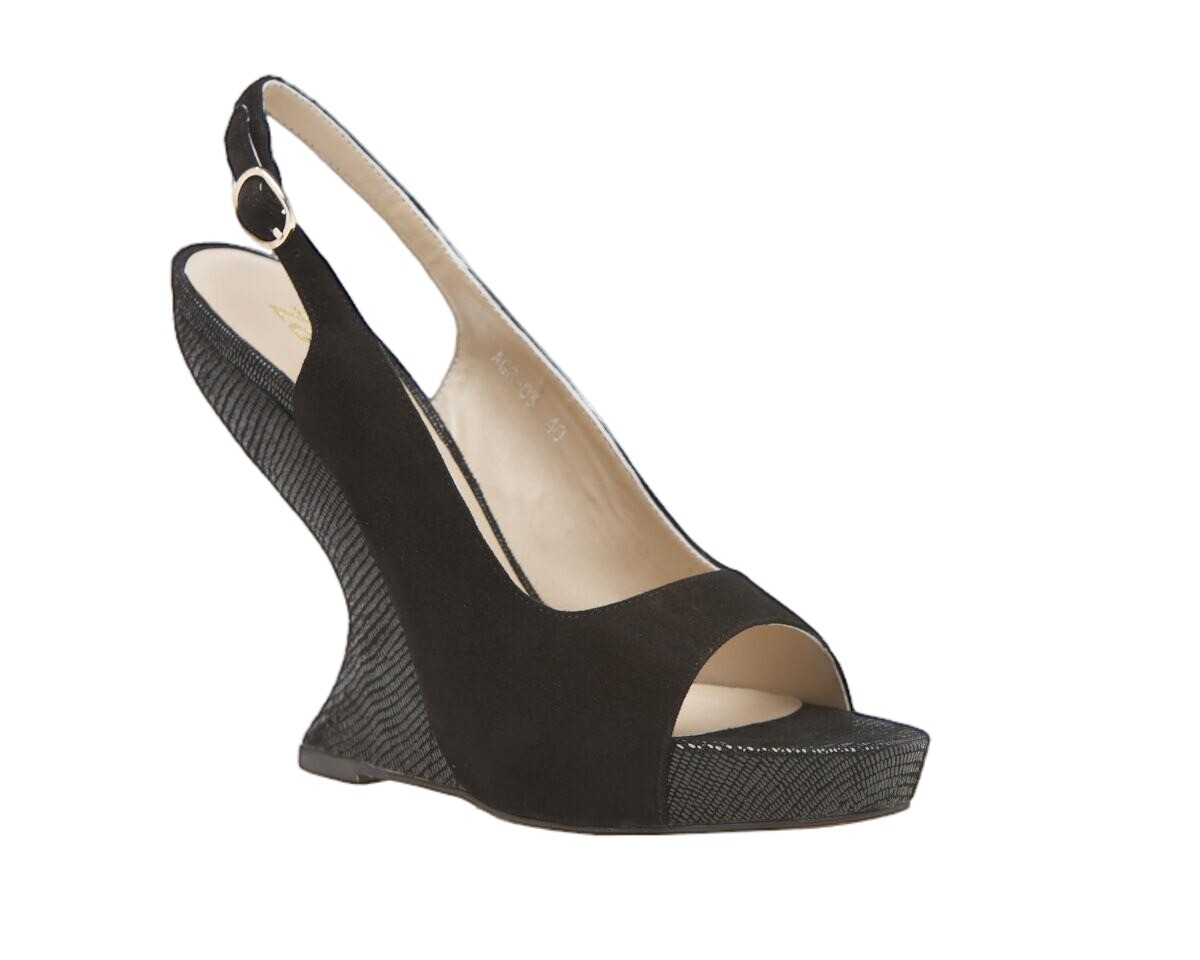 Womens Zasel Evelyn Black Leather Suede Work Casual Dress Shoes Heels Wedges  | eBay