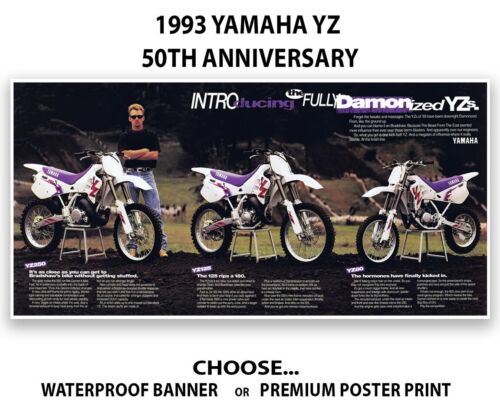 1993 Yamaha YZ 50th Anniversary Damon Bradshaw Banner Poster Flyer Art Decal 250 - Afbeelding 1 van 3