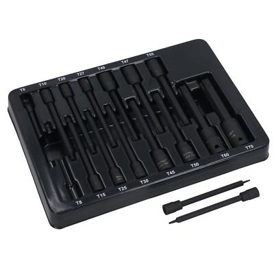 Extra Long Torx Star Impacted Impact Bit Sockets T6   T70 Mixed Drive 15pc