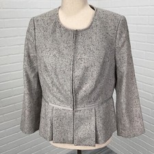 The Limited Blazer Women Medium Gray Red Fleck Peplum Wool Knubby Elegant Jacket
