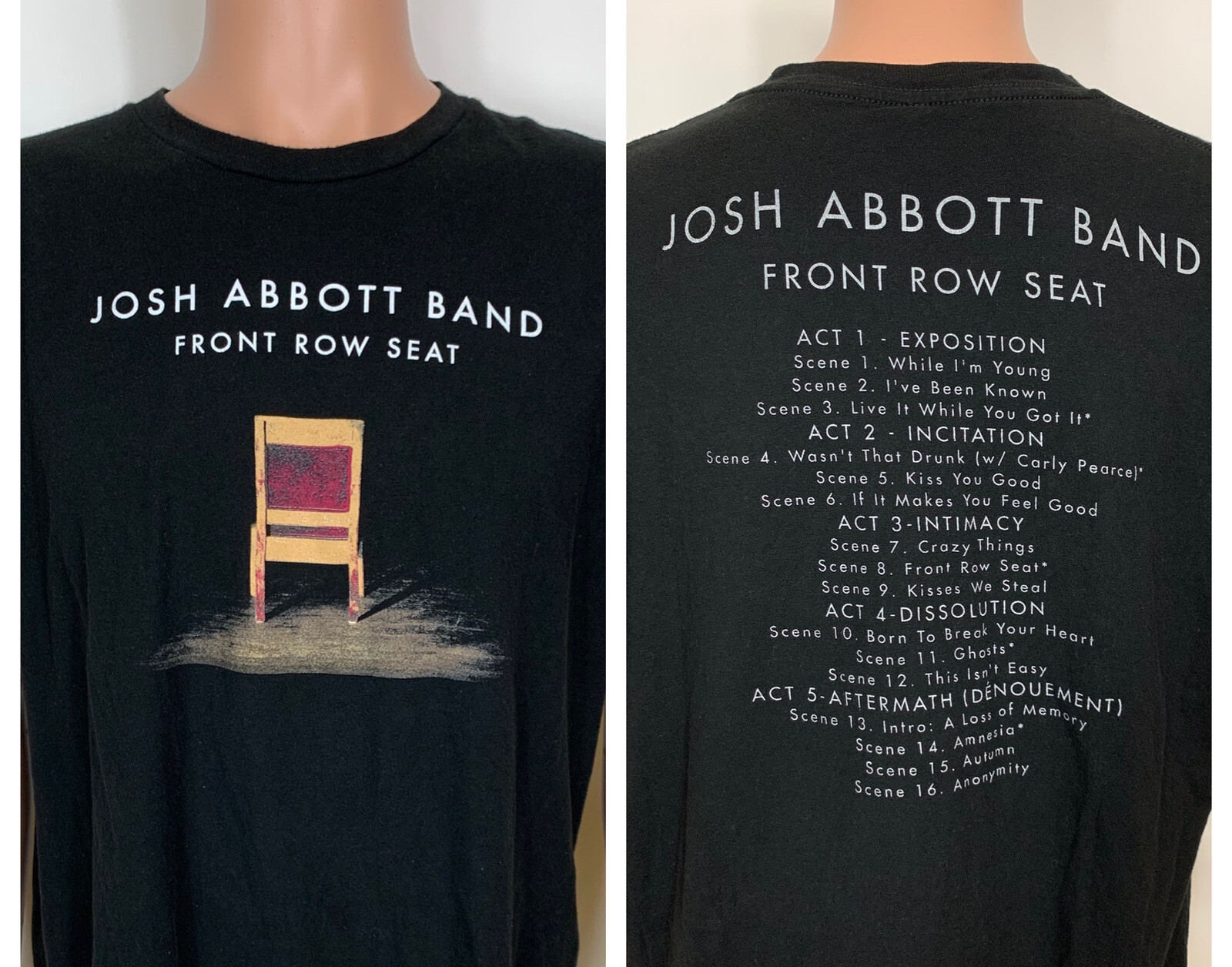 Camicia da uomo nera Josh Abbot Band fila anteriore sedile concerto tour taglia XL