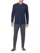 Tommy Bahama Mens 2-Piece Relaxed Fit Lounge PJ Set Blue Gray Pockets SMALL SM