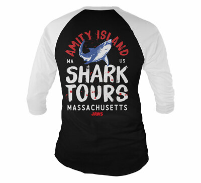 Lizenziert JAWS - Amity Island Shark Tours Baseball 3/4 Arm T-Shirt S-XXL Größen