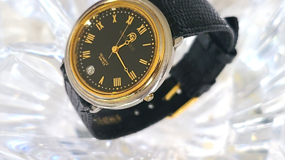 Vintage Aries Gold Swiss 23K Gold Plate Two Tone Leather  display picture 1