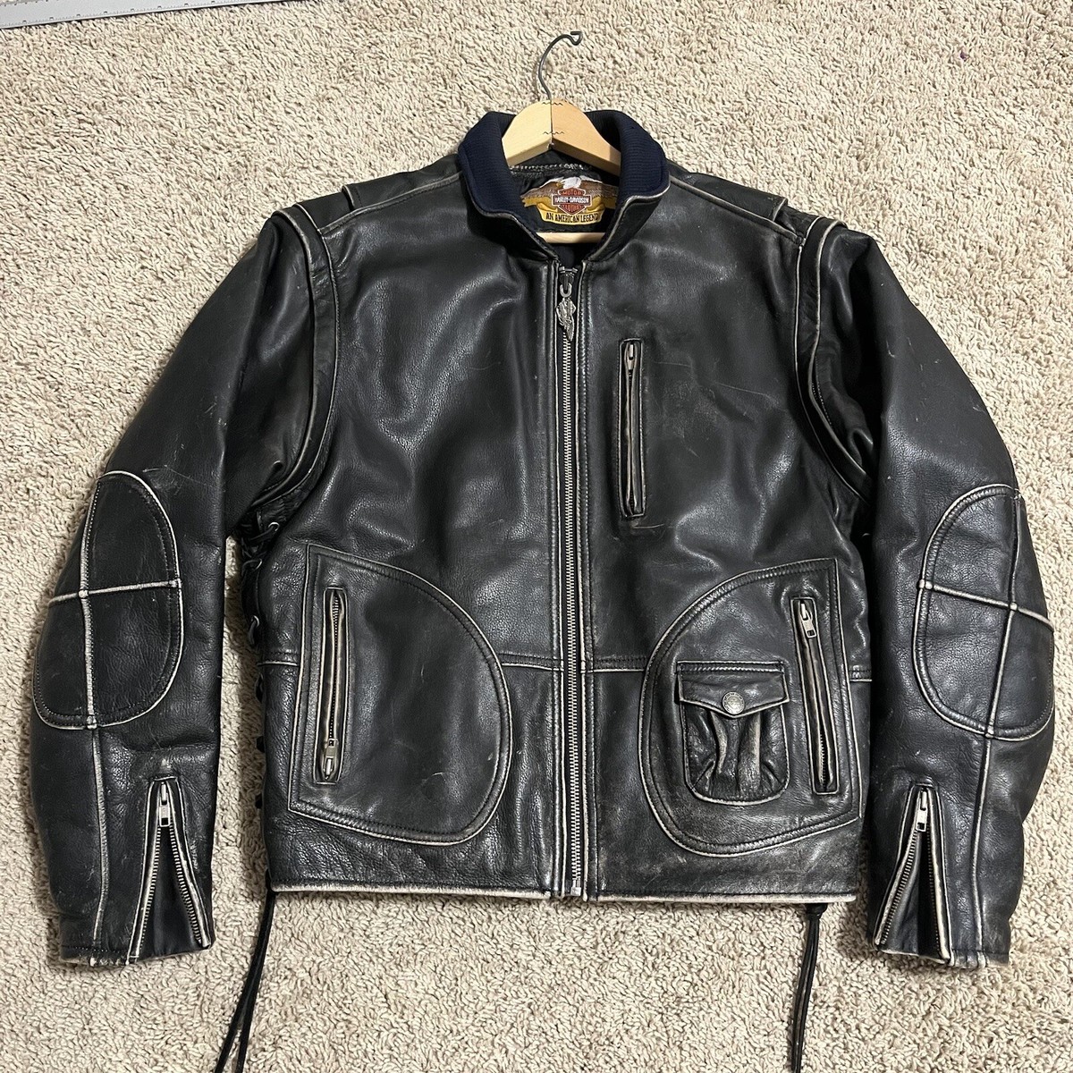 Harley Davidson Leather Jacket Men's Dark Black Panhead Harley Davidson Leather Jacket Men's Dark Black Panhead