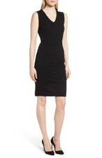 $340 Vince Camuto Womens Black Ruched Sleeveless V-Neck Sheath Dress Size Xs