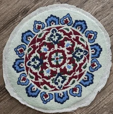 Vintage Needlepoint Bohemian Tapestry Geometric Finished Stool Chair Cover 13”