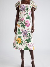 Carolina Herrera Draped Off Shoulder A Line Midi Dress #623
