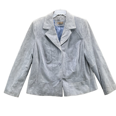 I.E  100% Leather Jacket Womens 2X Light Blue Suede Y2K 70s Corpcore Chic Blazer