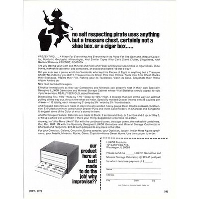 Luxor Products Gemstone & Mineral Storage Cabinet Waukegan IL 1972 Ad AF8-3