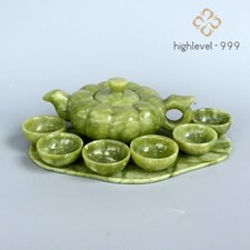Chinese Traditional Natural Handmade Jade Teapot Carving Gong Fu Tea Cup Set