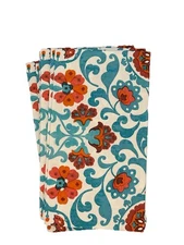 TWO CREATIVE CONVERTING Paper Dinner Napkins. Orange/ Turquoise Floral.