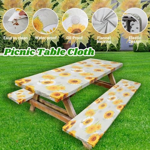 3 Pcs Vinyl Picnic Table and Bench Fitted Tablecloth Cover Set 6 Ft 30 x 72 - Picture 2 of 7