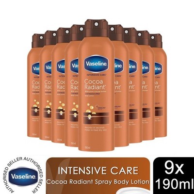 Vaseline Body Lotion Intensive Care Cocoa Radiant Spray Feuchtigkeitscreme 190ml, 9er Pack