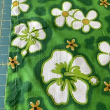 Vtg lot 4 Hawaiian Tiki Aloha hibiscus flowers Curtain Panels Green fabric 1970s