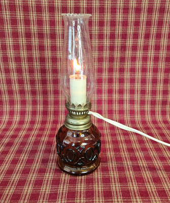 Vintage Amber Glass & Metal Converted Oil Lamp Elec Flicker Bulb Hong Kong