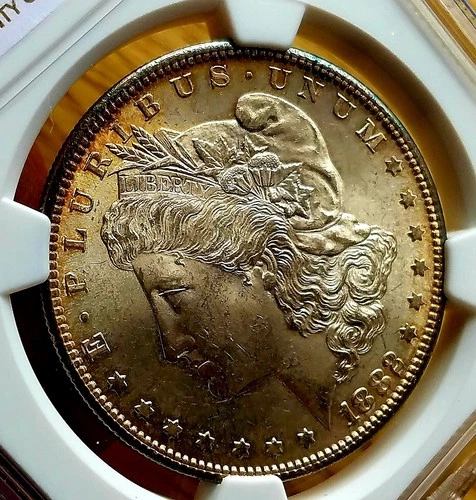 1882-S $1 Morgan Silver Dollar NGC MS62 Toning