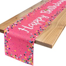Happy Birthday Table Runner Pink Polka Dots 72 Inches Centerpiece Decoration