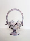 Fenton Amethyst iridescent glass basket with rose detail and twisted handle