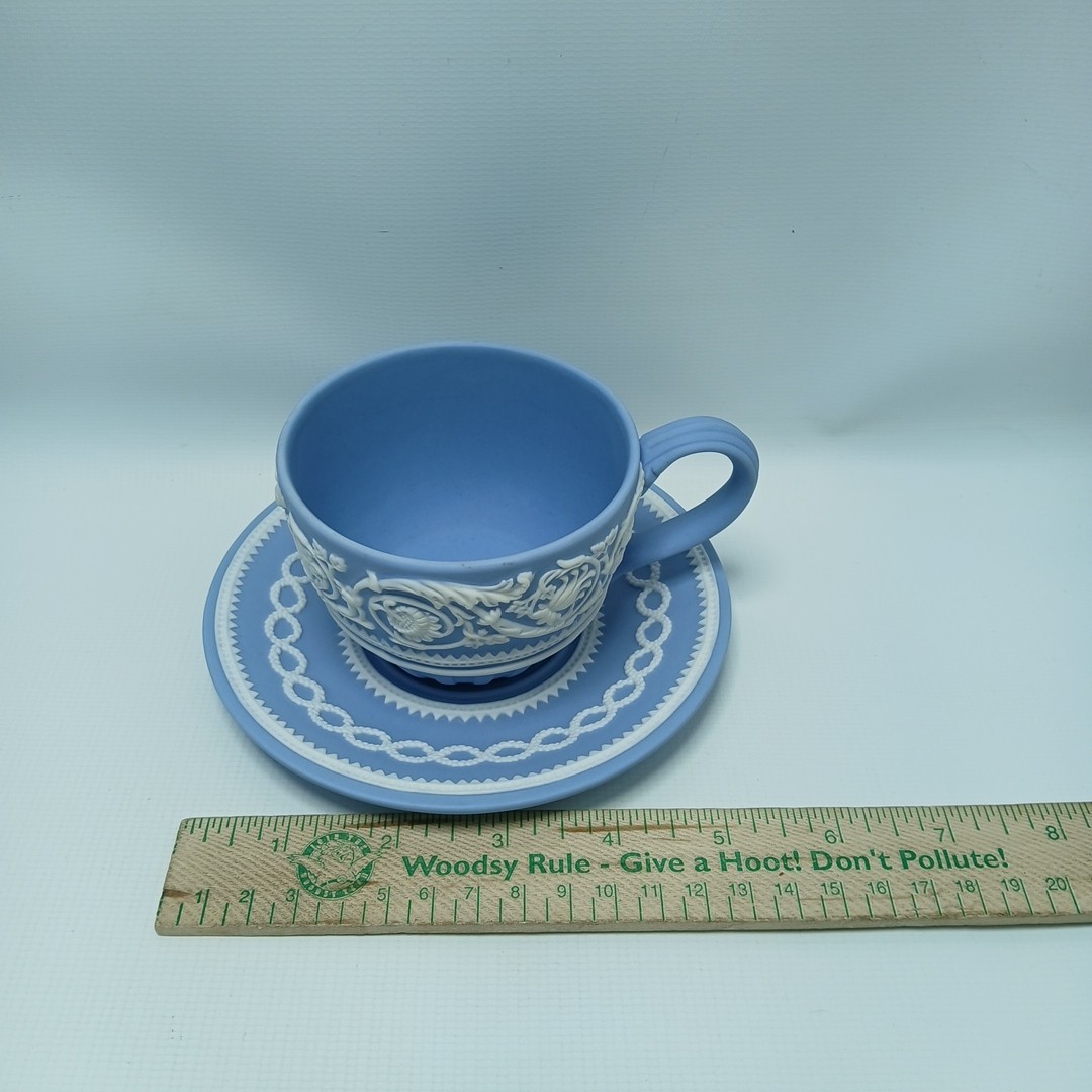Wedgwood Blue Jasperware 250th Anniversary Arabesque Tea Cup and Saucer