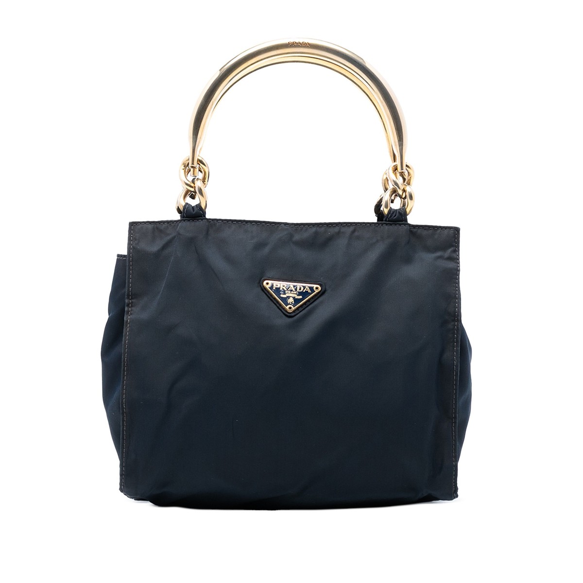 Prada Tessuto Metal Handle Bag | Pre-Loved | Navy | Authenticated