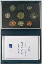 1995 Royal Mint Annual Proof coin set 8 coins in blue display case with COA.