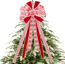 Christmas Tree Topper, 47 X 13 Inches Large Christmas Tree Topper Bow, Red Wreat