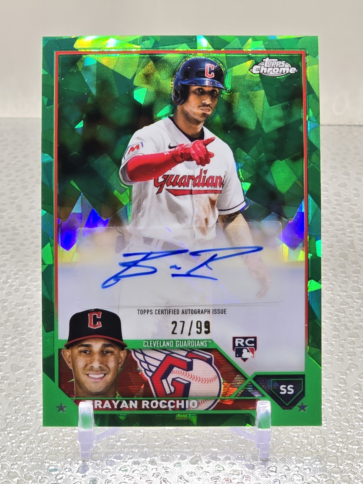 Brayan Rocchio #27/99 2023 Topps Chrome Update Sapphire Green Refractor Auto RC