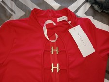 Honeyz Ladies Red Mini Dress L Round Neck H Logo Peephole Long Sleeve Zip Up 