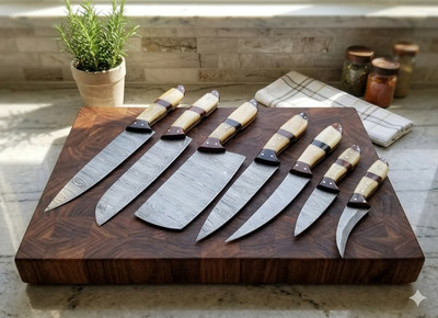 Custom Handmade Damascus Steel Chef Knife Set Kitchen Cooking Knives Full Tang