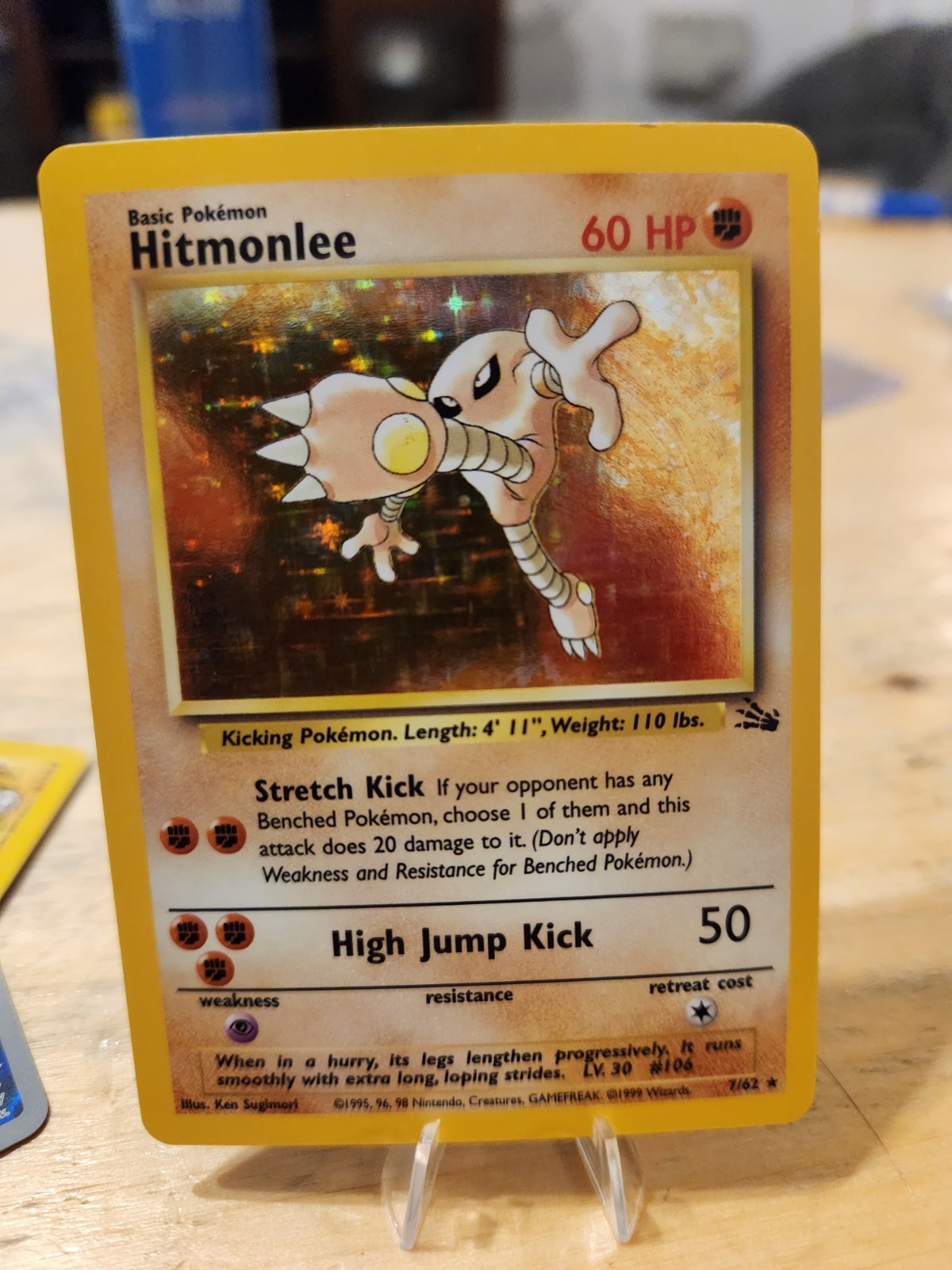 VINTAGE 1999 HOLO Hitmonlee 7/62 - LP - RARE Fossil Pokemon Card 