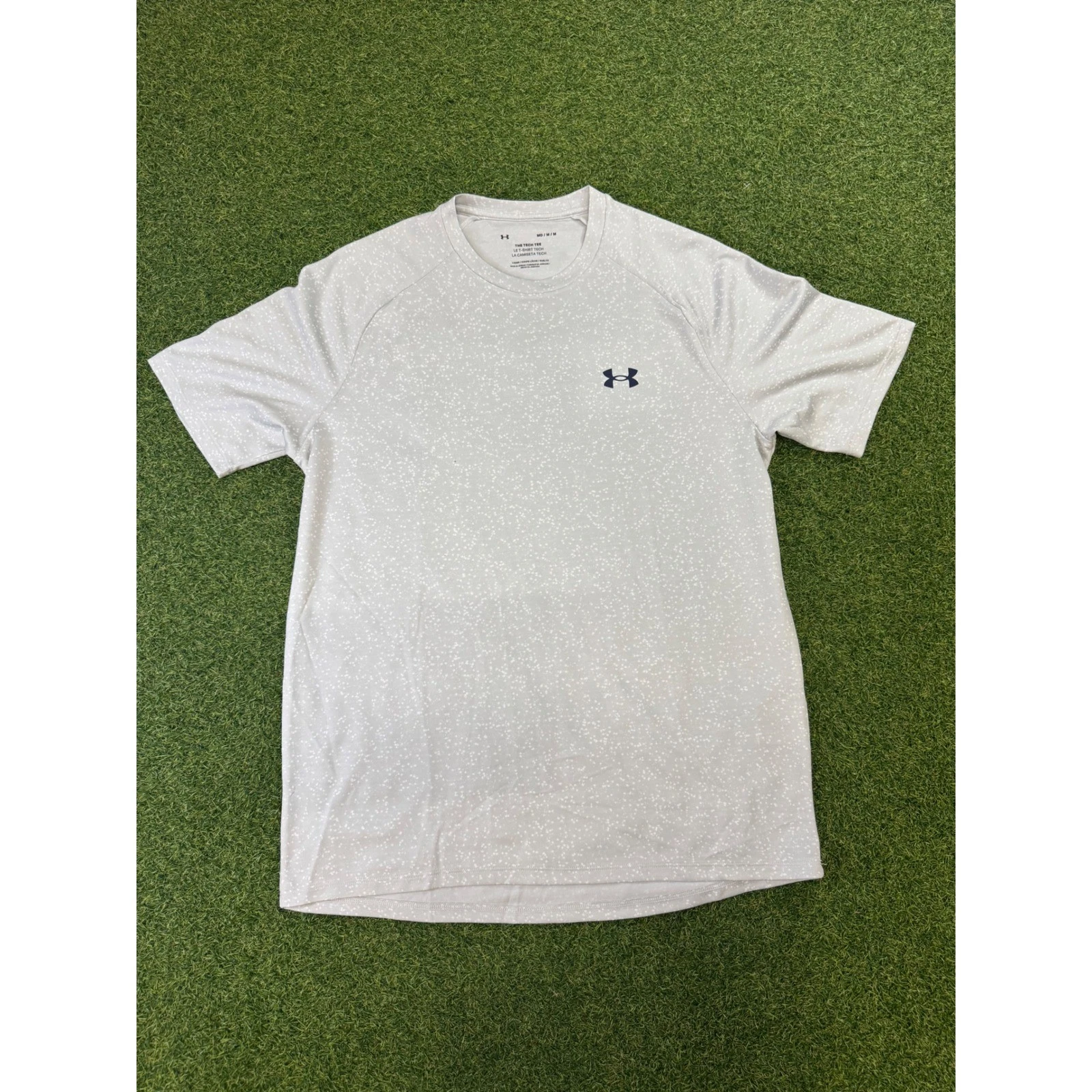 Under Armour Tech Tee Mens Medium Gray White Speckle Loose Fit Training Shirt