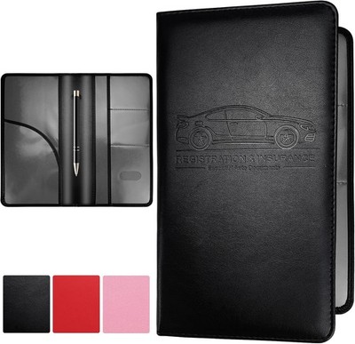 Leather Registration and Insurance Card Holder, Glove Box Organiz Color: Black