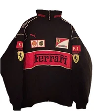 FERRARI F-1 Racing NEW Jacket Black Full-Zip Embroidered Logos Men’s Size L