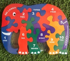 Kids Wooden Puzzle for Children / Elephant/ with Numbers/ Medium