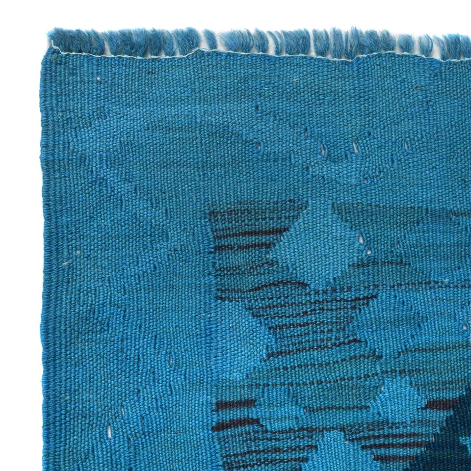 Nueva alfombra de lana oriental hecha a mano color azul Kilim teñida alfombra de 3'4x4'6 pies B29198 Foto 3 de 4