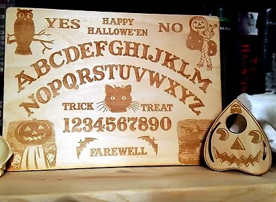 DC MAKER LABS Wooden Vintage Halloween Ouija Board & Planchette | Handmade Wood Spirit Board