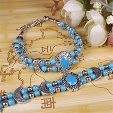 Biżuteria damska tybetańska srebrna bransoletka niebieska turkusowy koralik bransoletka 36 #