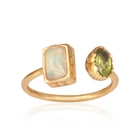 Peridot & Opal in Gold Plated Double Stone Ring Dainty & Minimalist Jewelry Gift