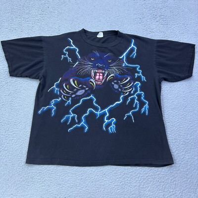 VTG USA American Thunder Lightning Black Panther T-Shirt XXL