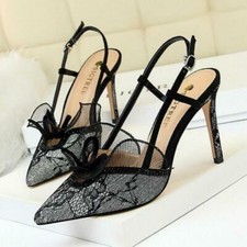 Womens Slingbacks Sandals Pointed Toe Lace Stilettos High Heel dress pump Shoes