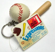 Vtg Baseball & Wooden Bat 1999 Key Chain Fob Ring Collectible Novelty Souvenir