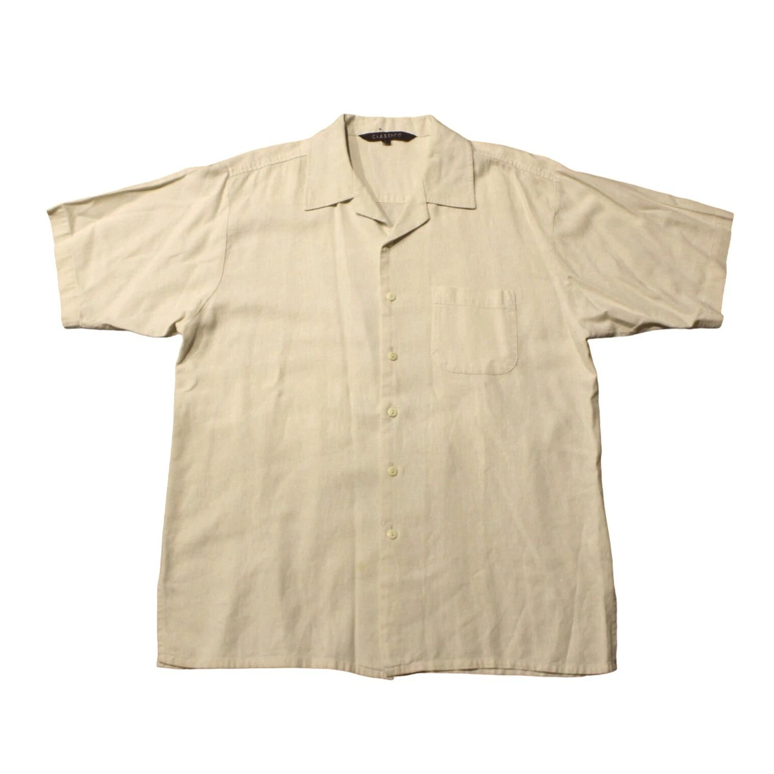 Classico Men's Cream/Off-White Size Large Button Down Shirt 55% Linen & Rayon